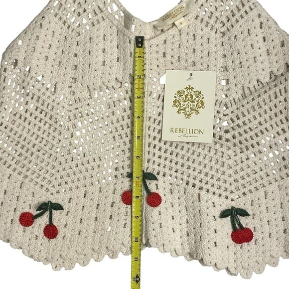 Rebellion Crochet Tank Top Cherries Cream & Red Junior’s Size Small*** - Picture 11 of 13